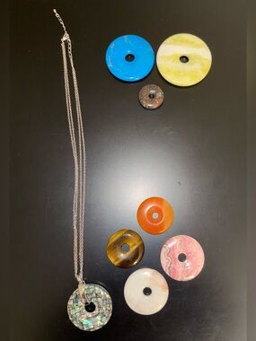 Abalone ? and Multiple Stone Crystal Pendant Necklace Additional Donuts